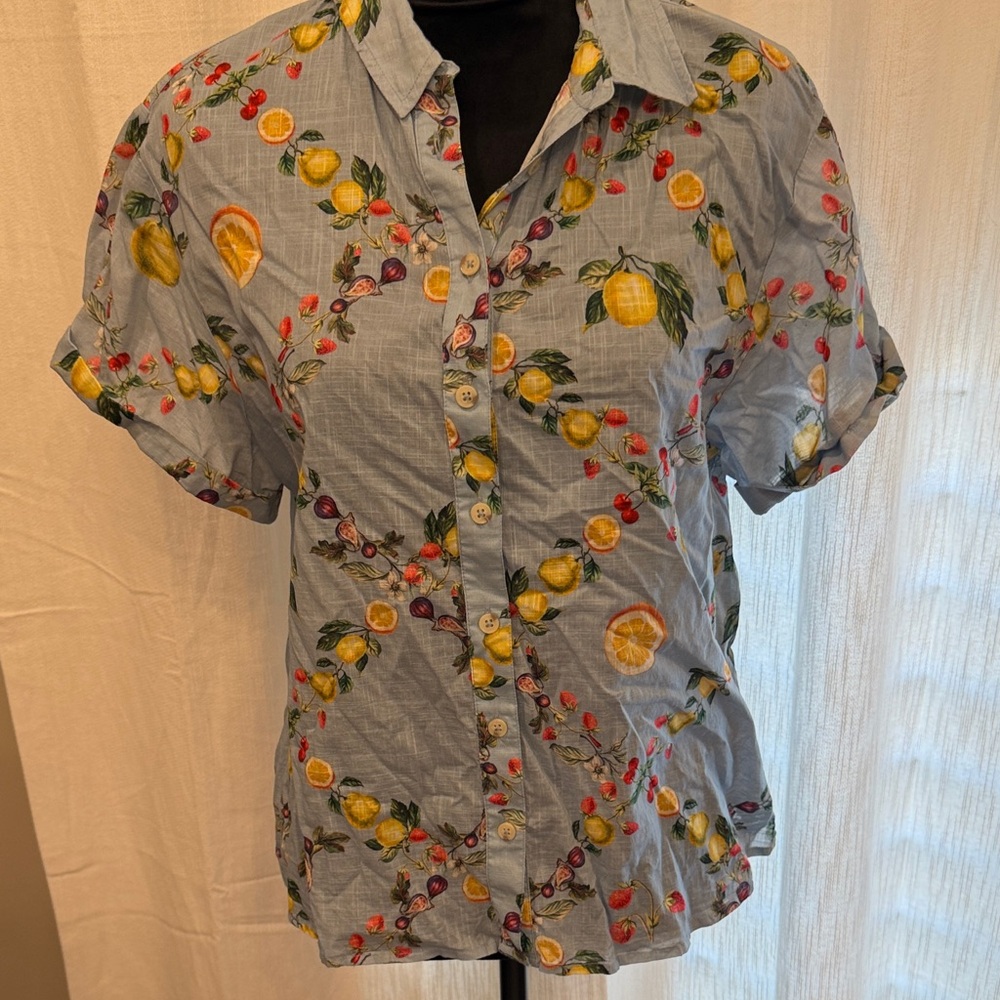 Floral Fruit Print Button-Up Shirt